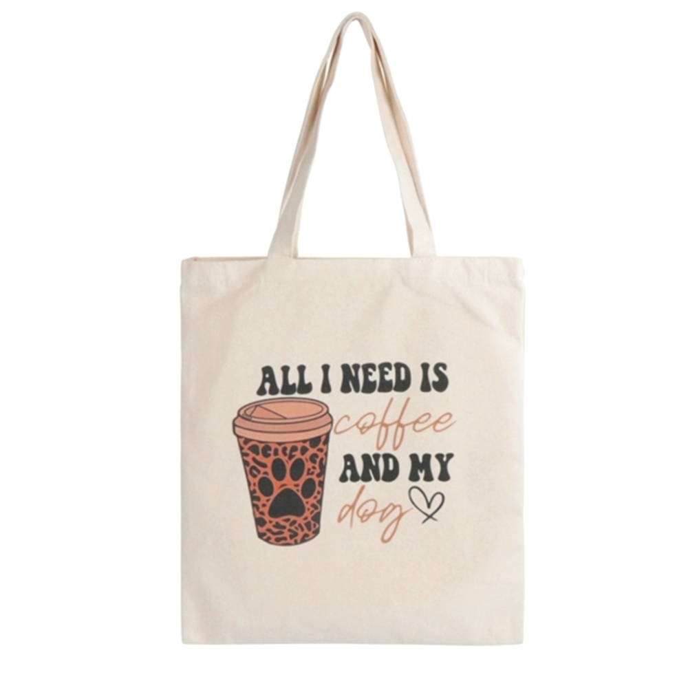 Eco-friendly all I need is coffee and my dog canvas boho tote bag